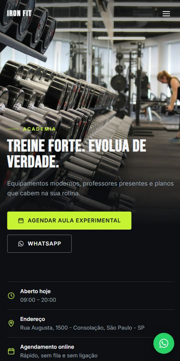 Site de academia no celular