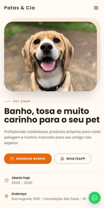 Site de pet shop no celular