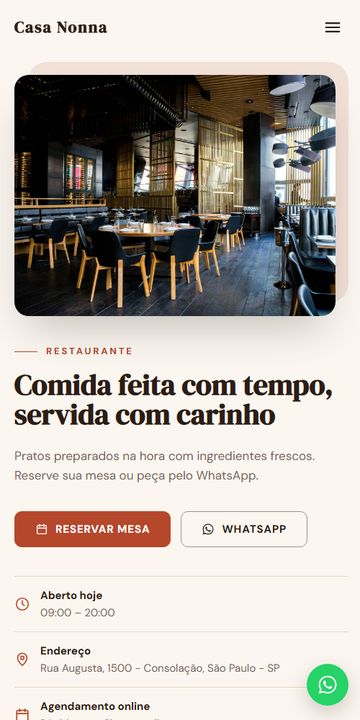 Site de restaurante no celular