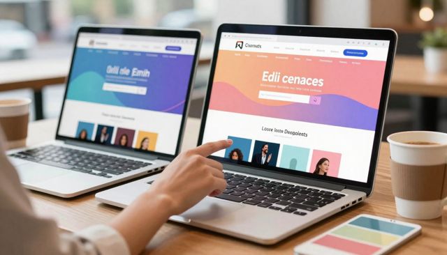 Pessoa escolhendo entre visuais de site no notebook